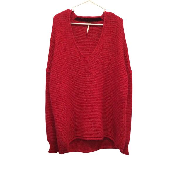 Free People Womens Alpaca Blend Sweater Size Medium All Mine Oversized Red Fall - Picture 5 of 12